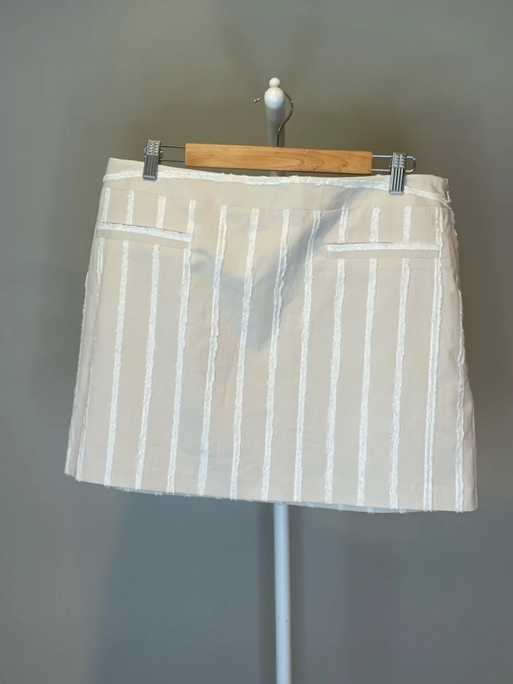 Topshop Beige Mini Skirt with Cream Stripes - Size 12